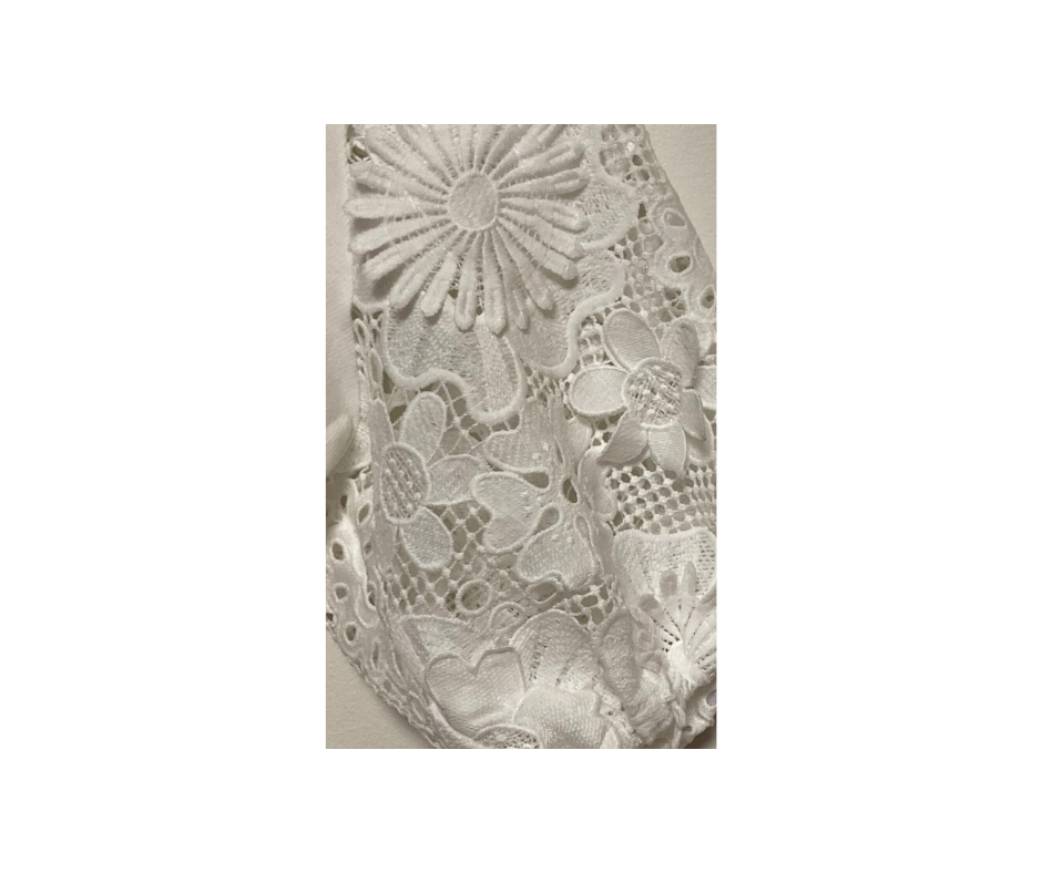 French Terry Boxy Shirt with 3D Floral Lace Short Sleeve