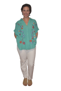 Floral Embroidered Button Down Blouse