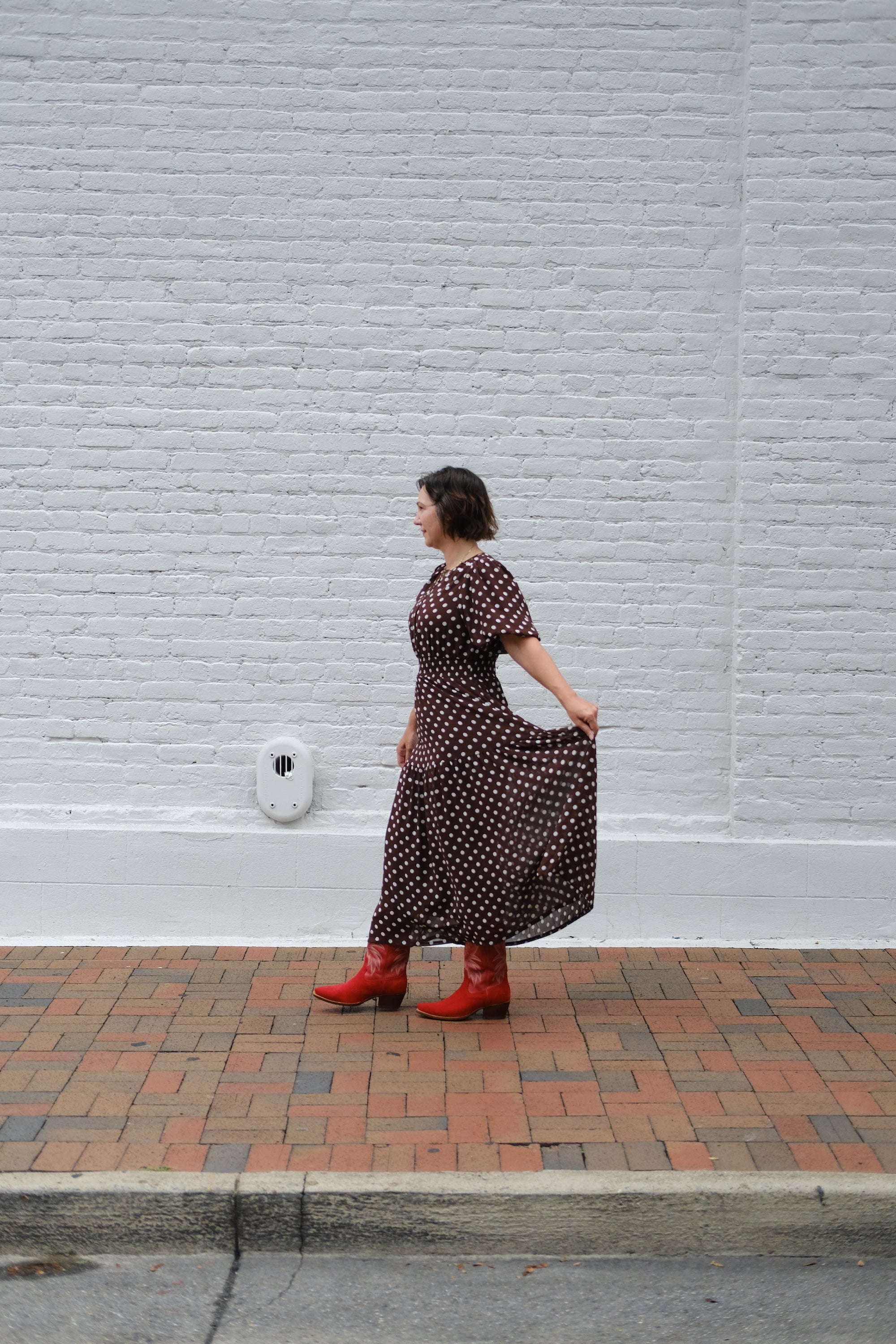 Brown Polka Dot Puff-Sleeve Tiered Maxi Dress