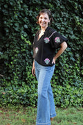 Embroidered Floral Puff Sleeve Blouse