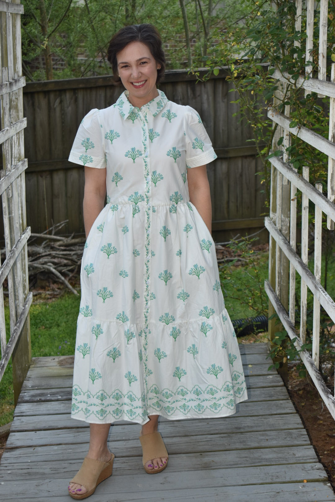 Floral Short Sleeve Tiered Midi Dress