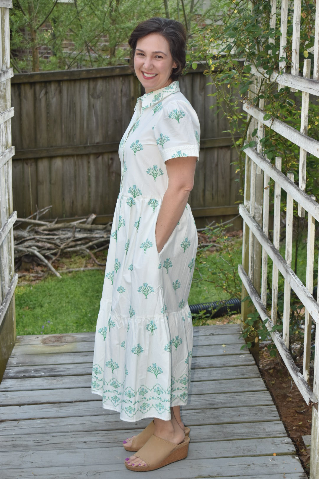 Floral Short Sleeve Tiered Midi Dress