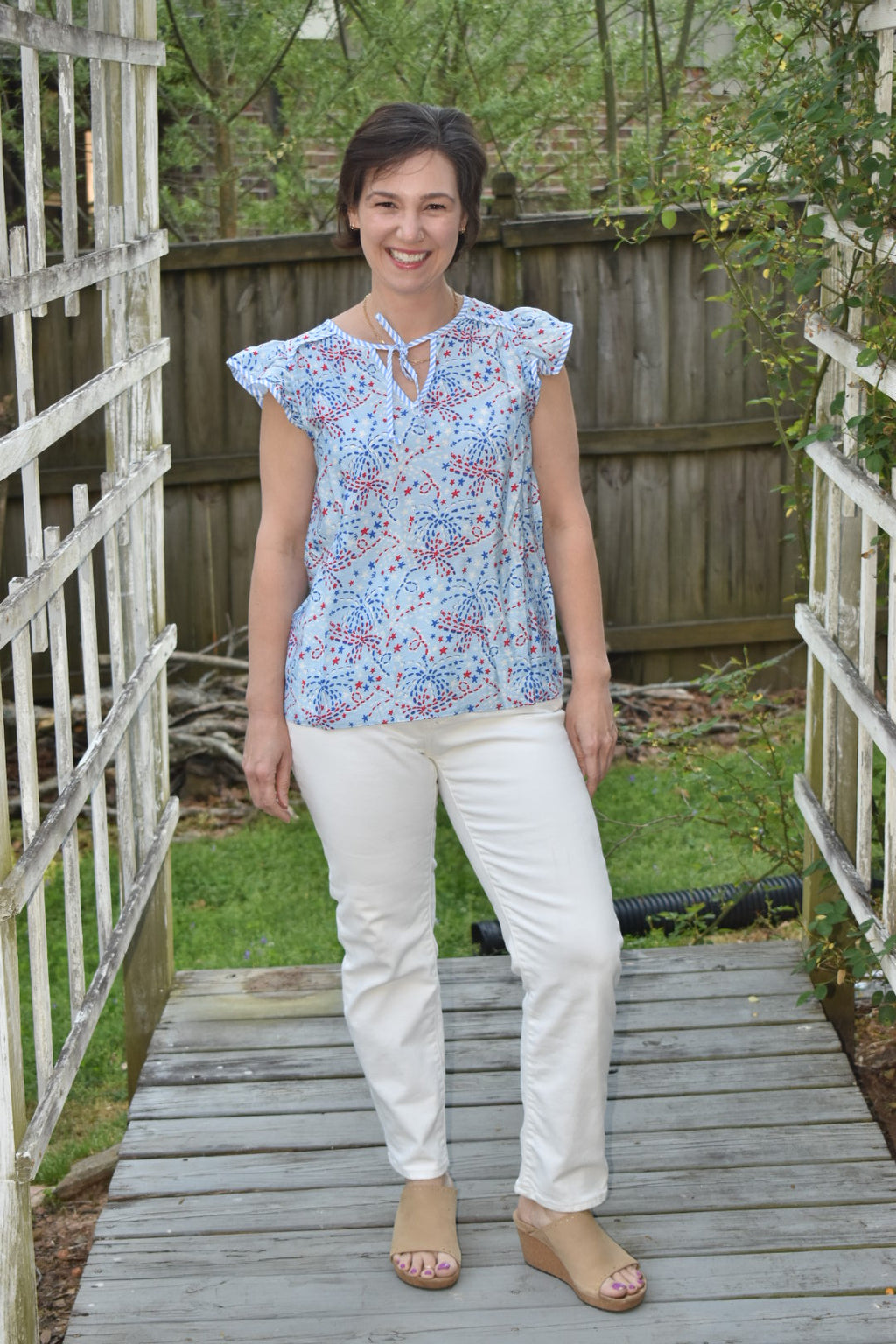 Star Spangled Blue Flutter Sleeve Top