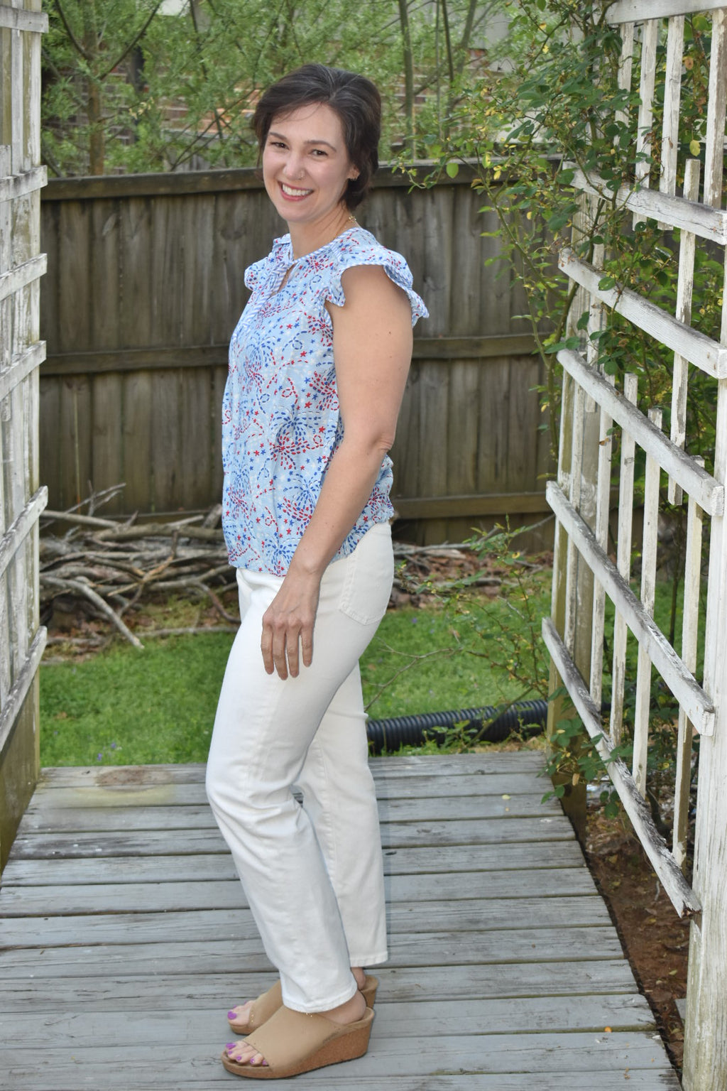 Star Spangled Blue Flutter Sleeve Top
