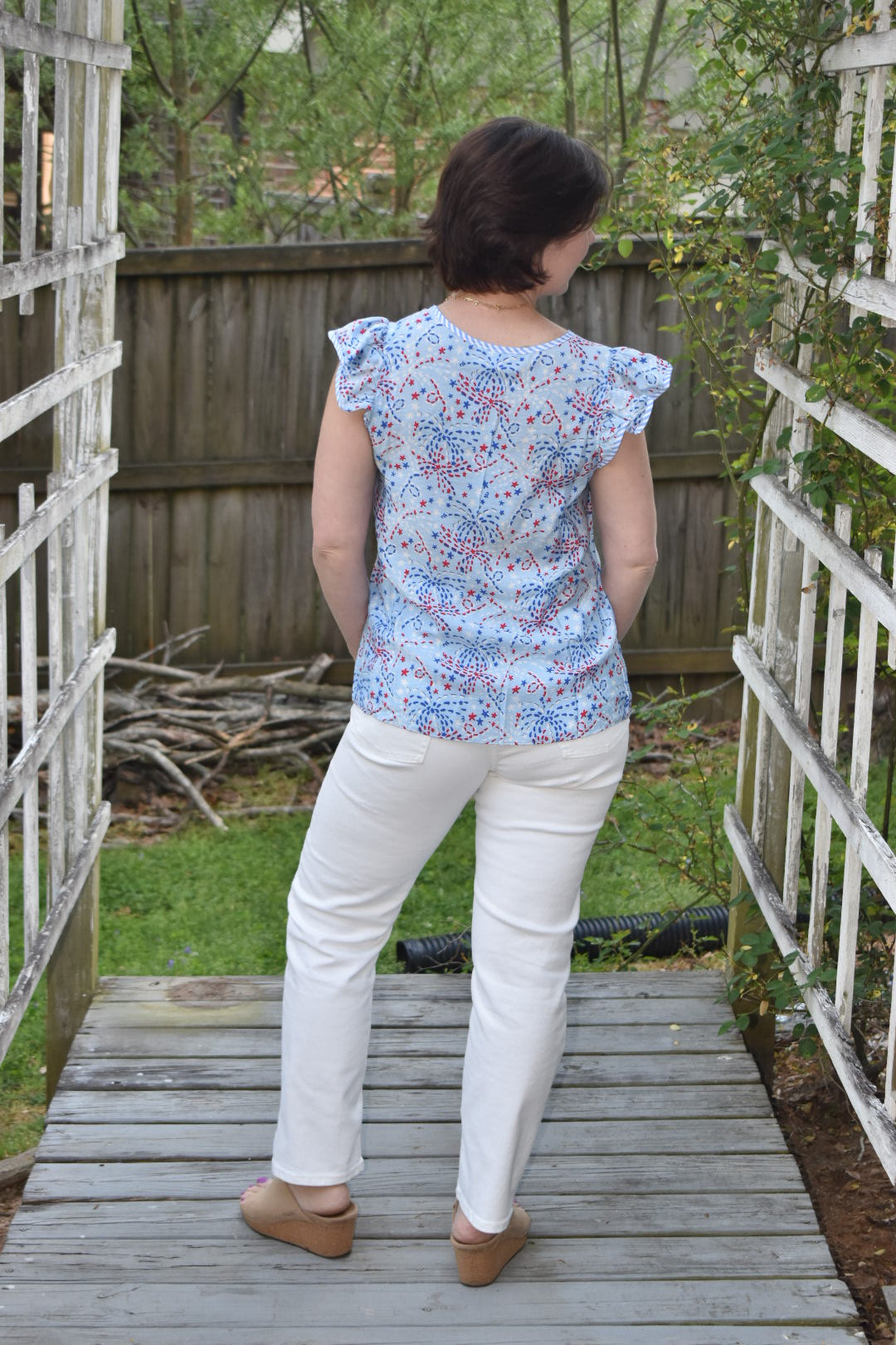 Star Spangled Blue Flutter Sleeve Top