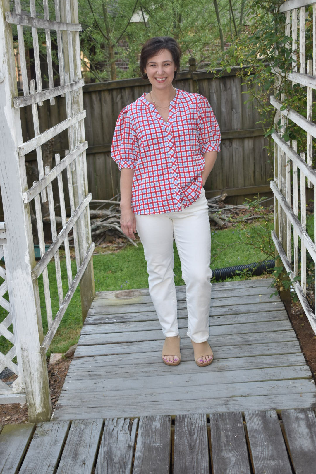 Red, White and Gingham Short Sleeve Top