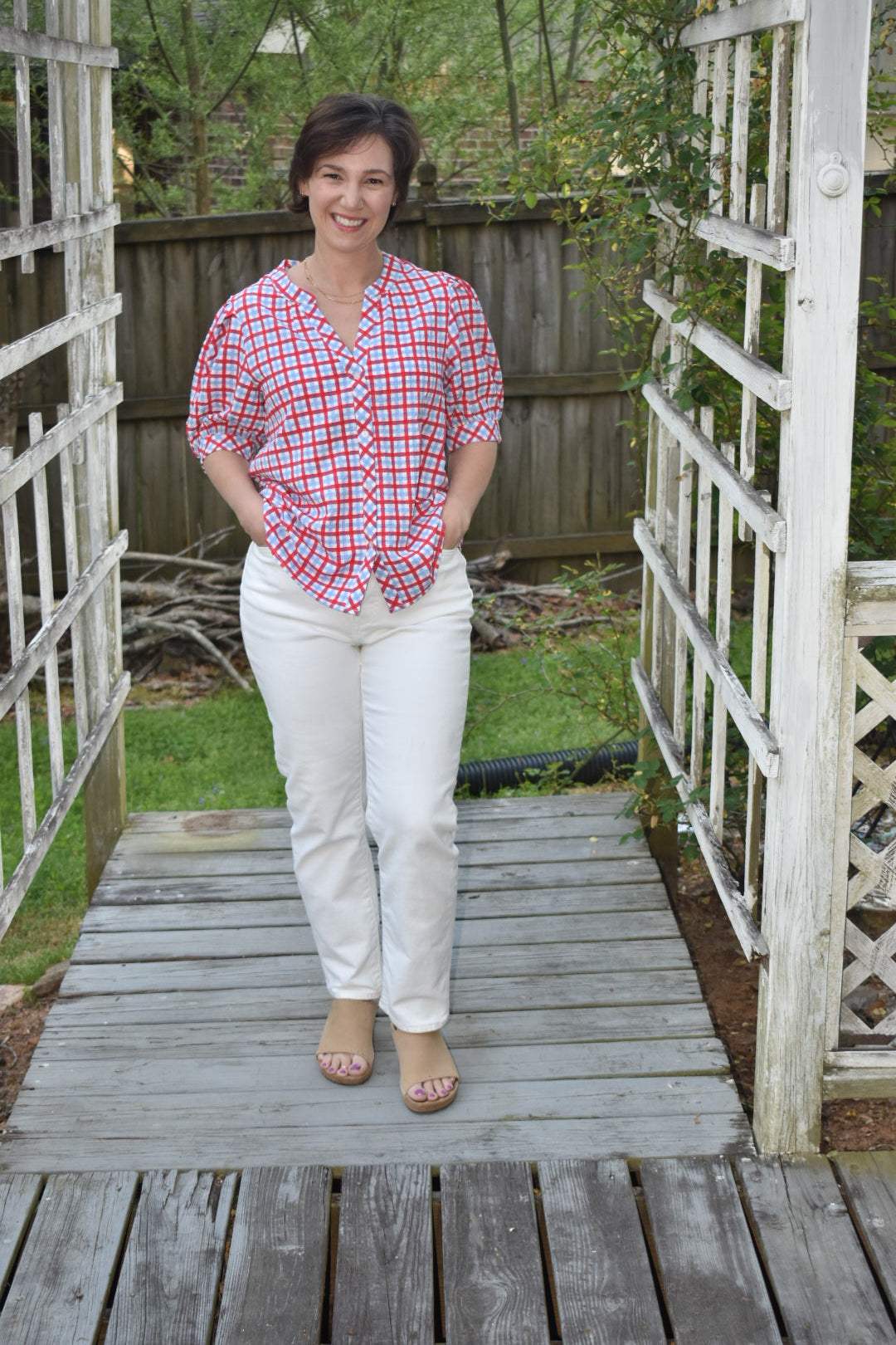 Red, White and Gingham Short Sleeve Top