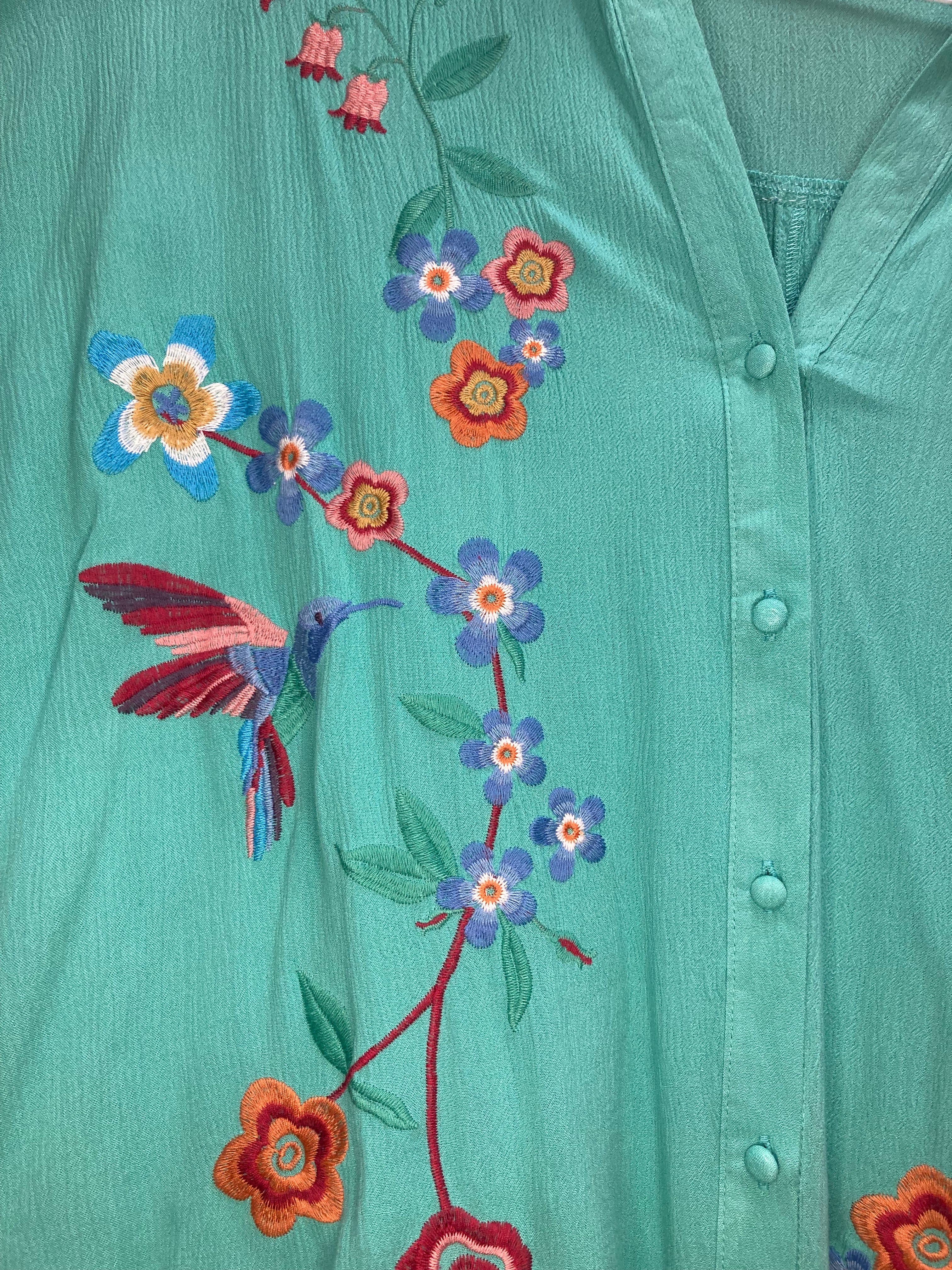 Floral Embroidered Button Down Blouse