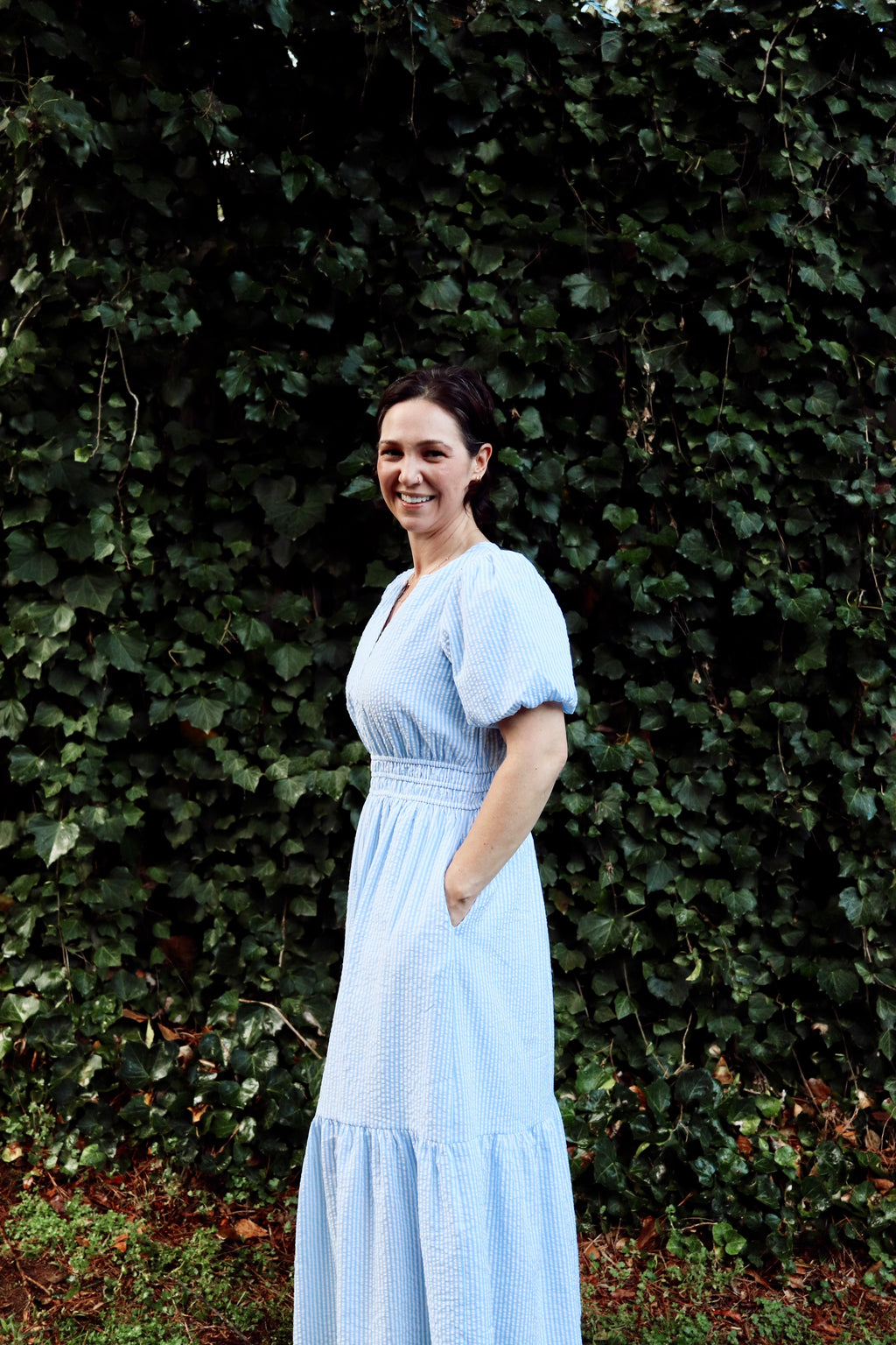 Tracey Balloon Sleeve Seersucker Maxi Dress