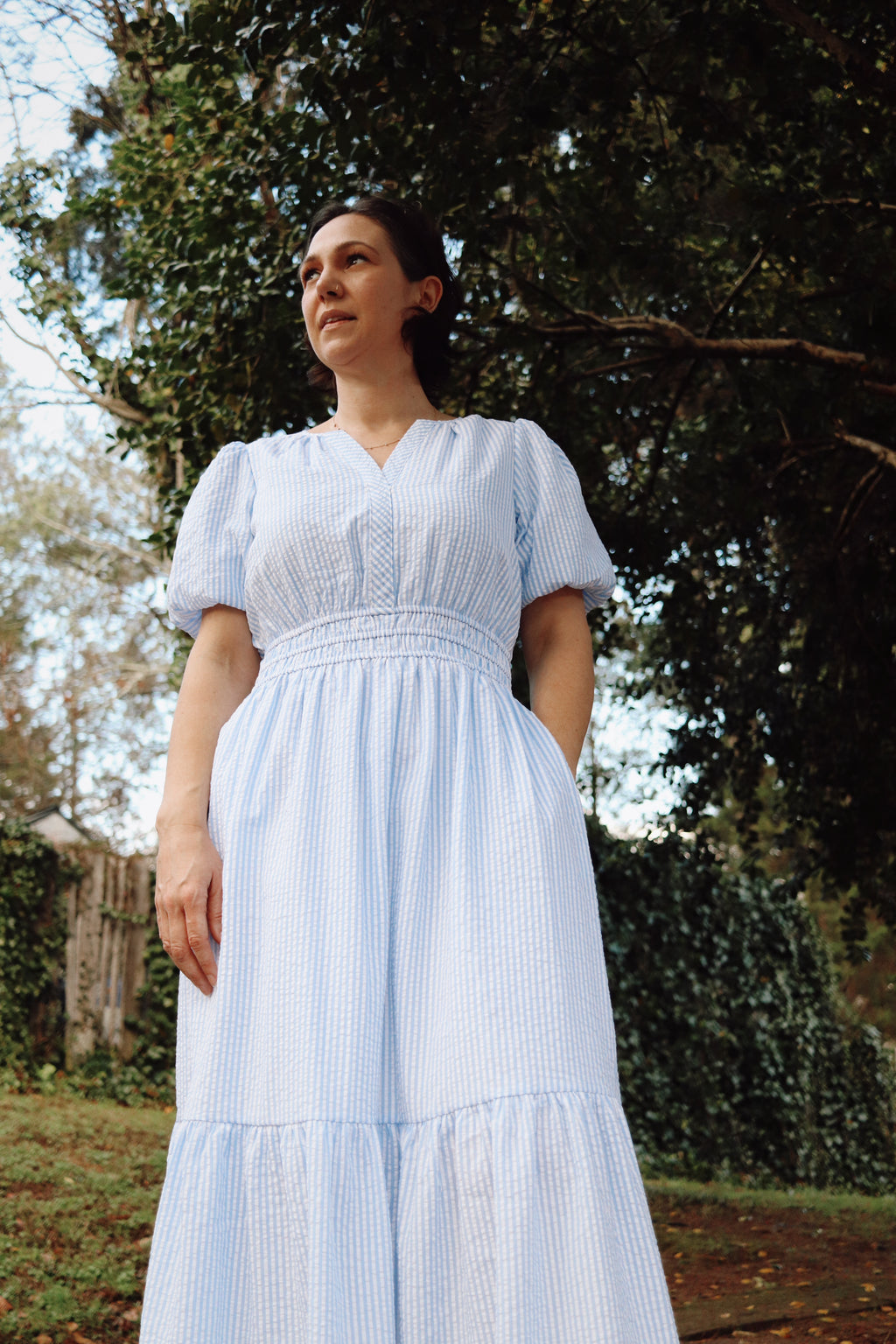 Tracey Balloon Sleeve Seersucker Maxi Dress