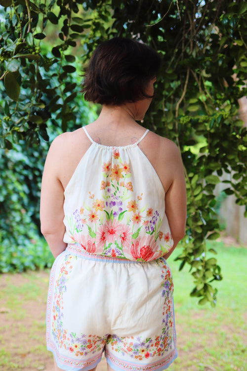 Drawstring Floral Print Shorts