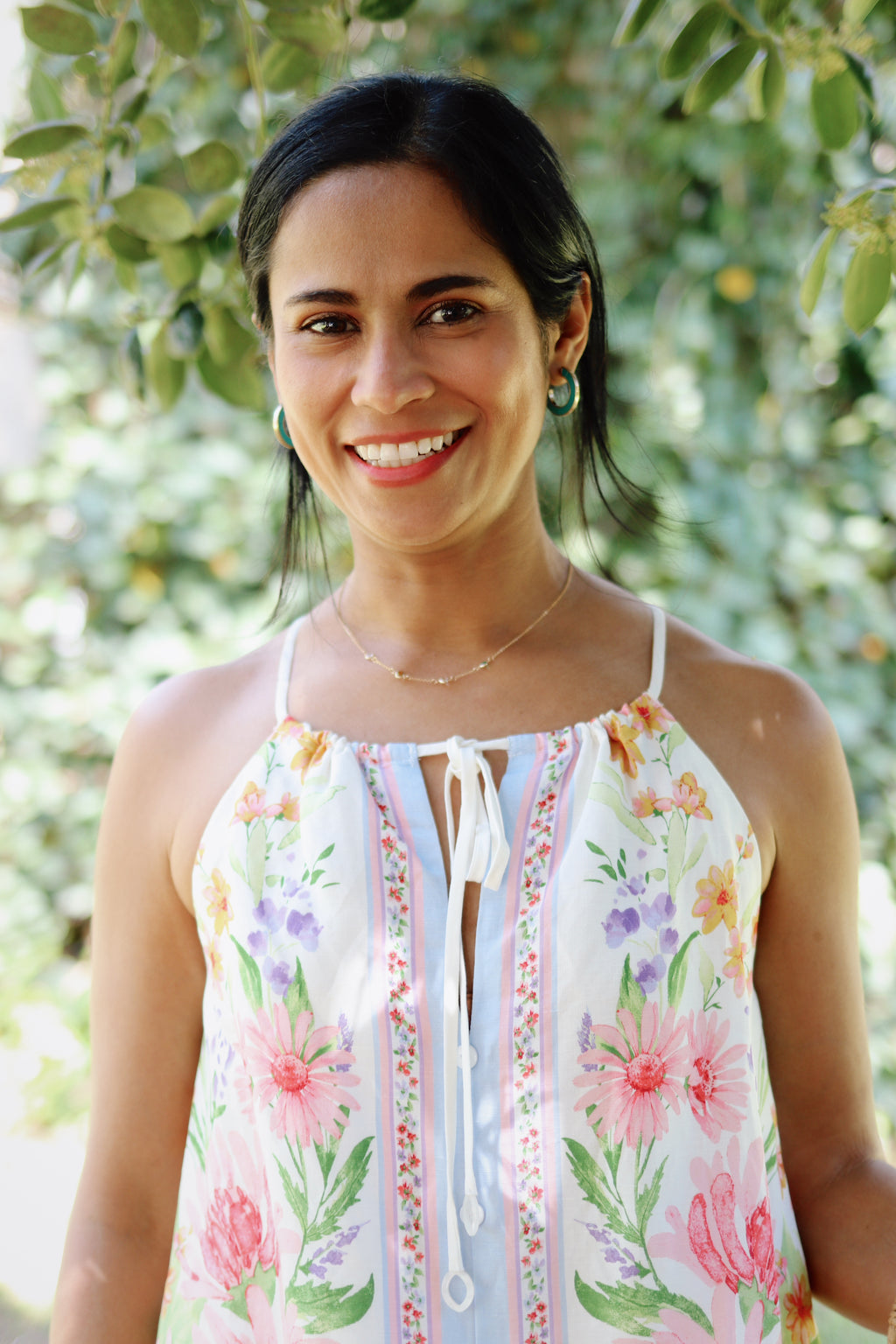 Tie Front Floral Print Halter Top