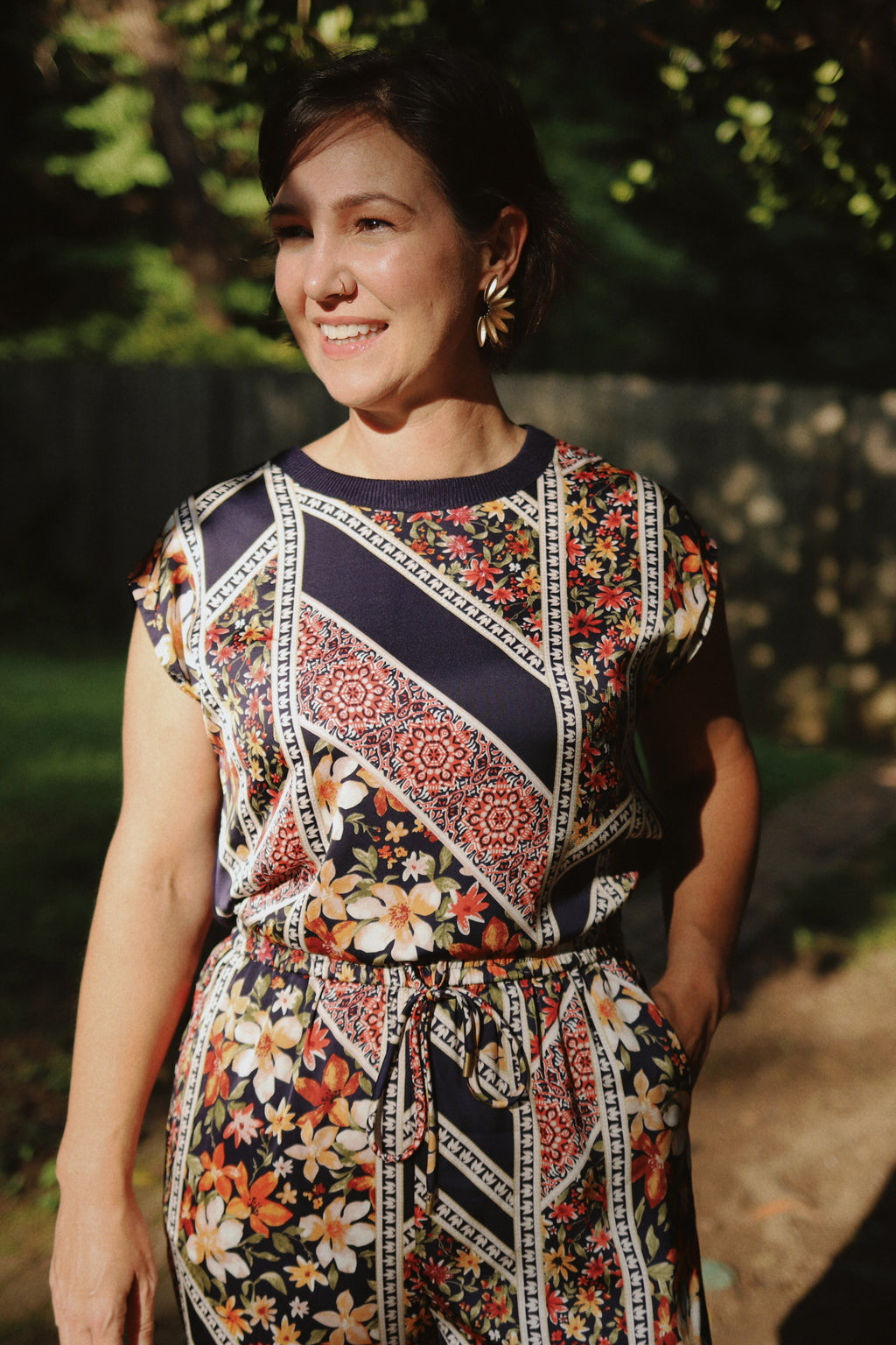 Mix Media Printed Sleeveless Top