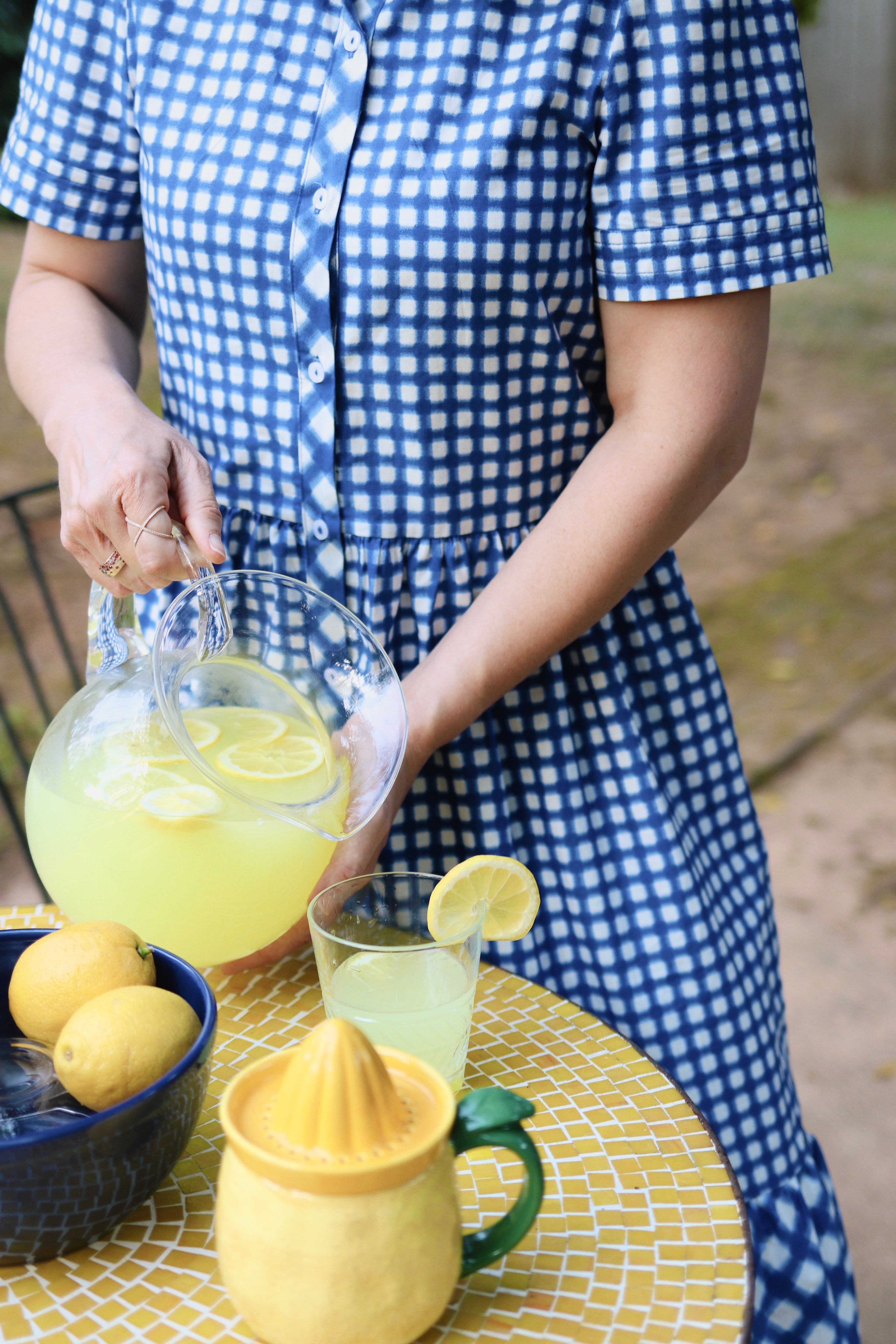 Blue and White Gingham Tiered Midi Dress