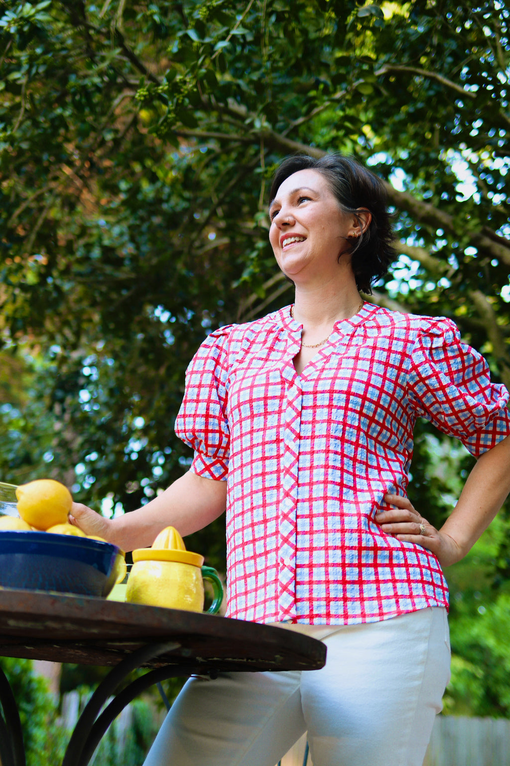 Red, White and Gingham Short Sleeve Top