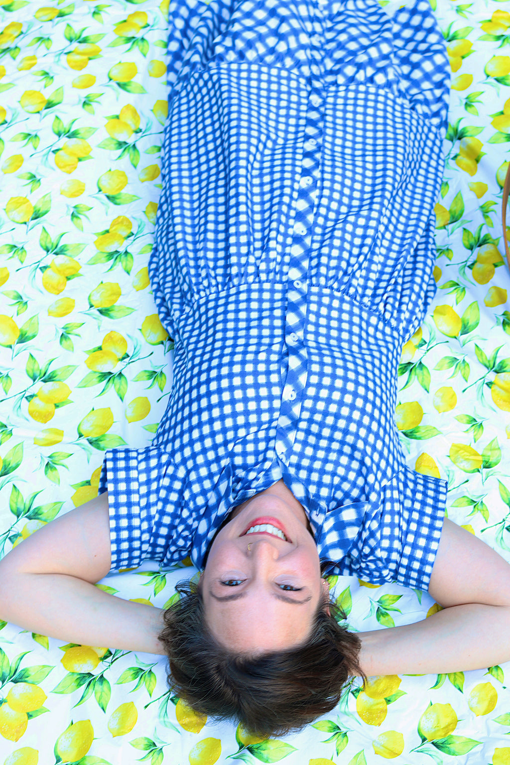 Blue and White Gingham Tiered Midi Dress