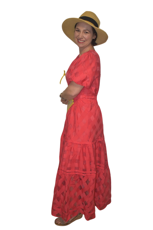 Basketweave Tiered Midi Dress