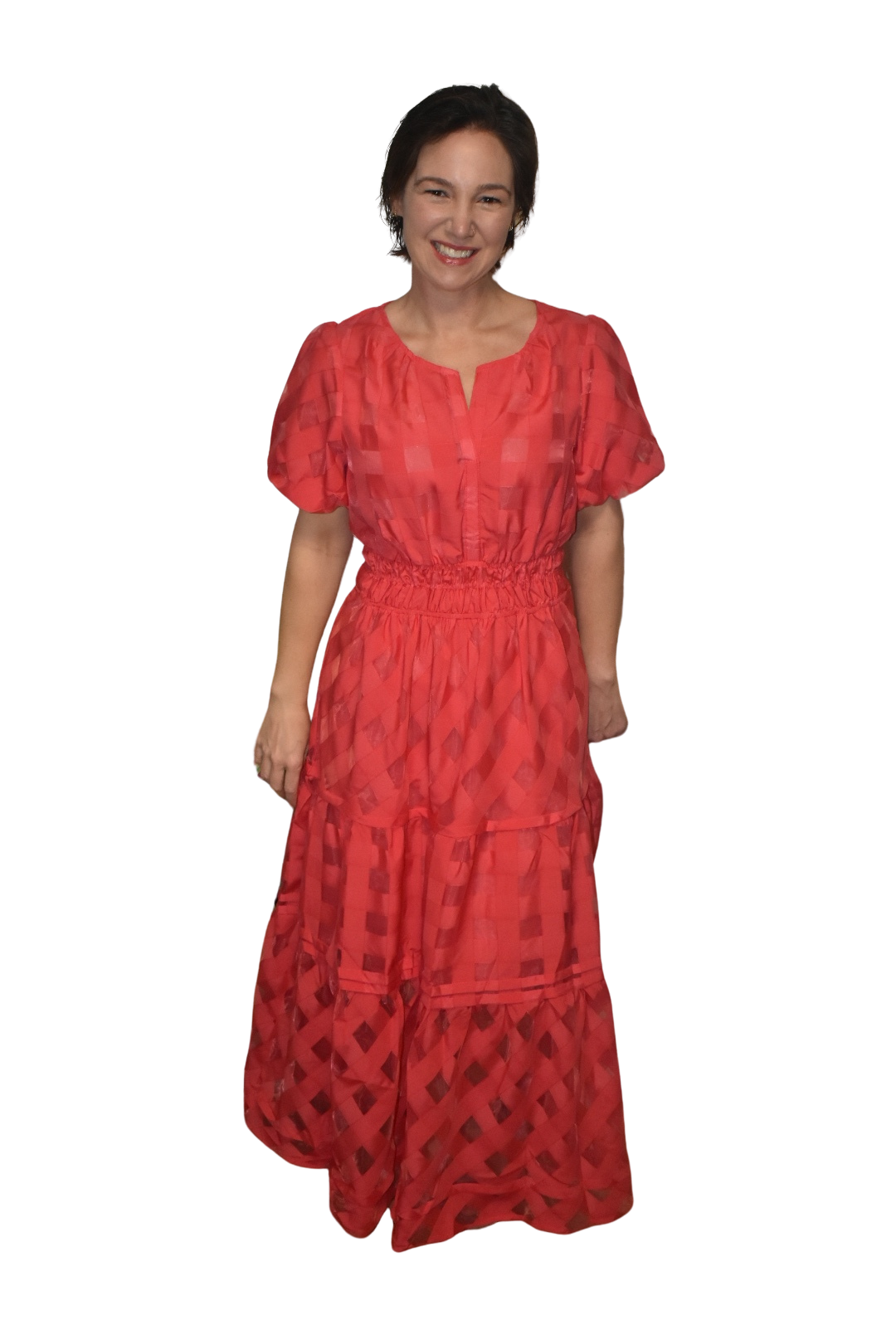 Basketweave Tiered Midi Dress