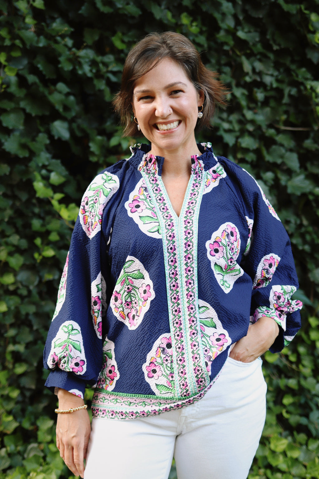Boho Floral Print Tunic Top