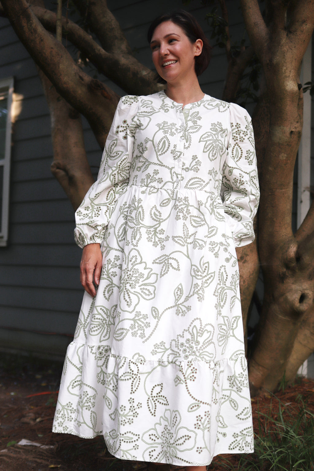 Riley Long Sleeve Eyelet Midi Dress
