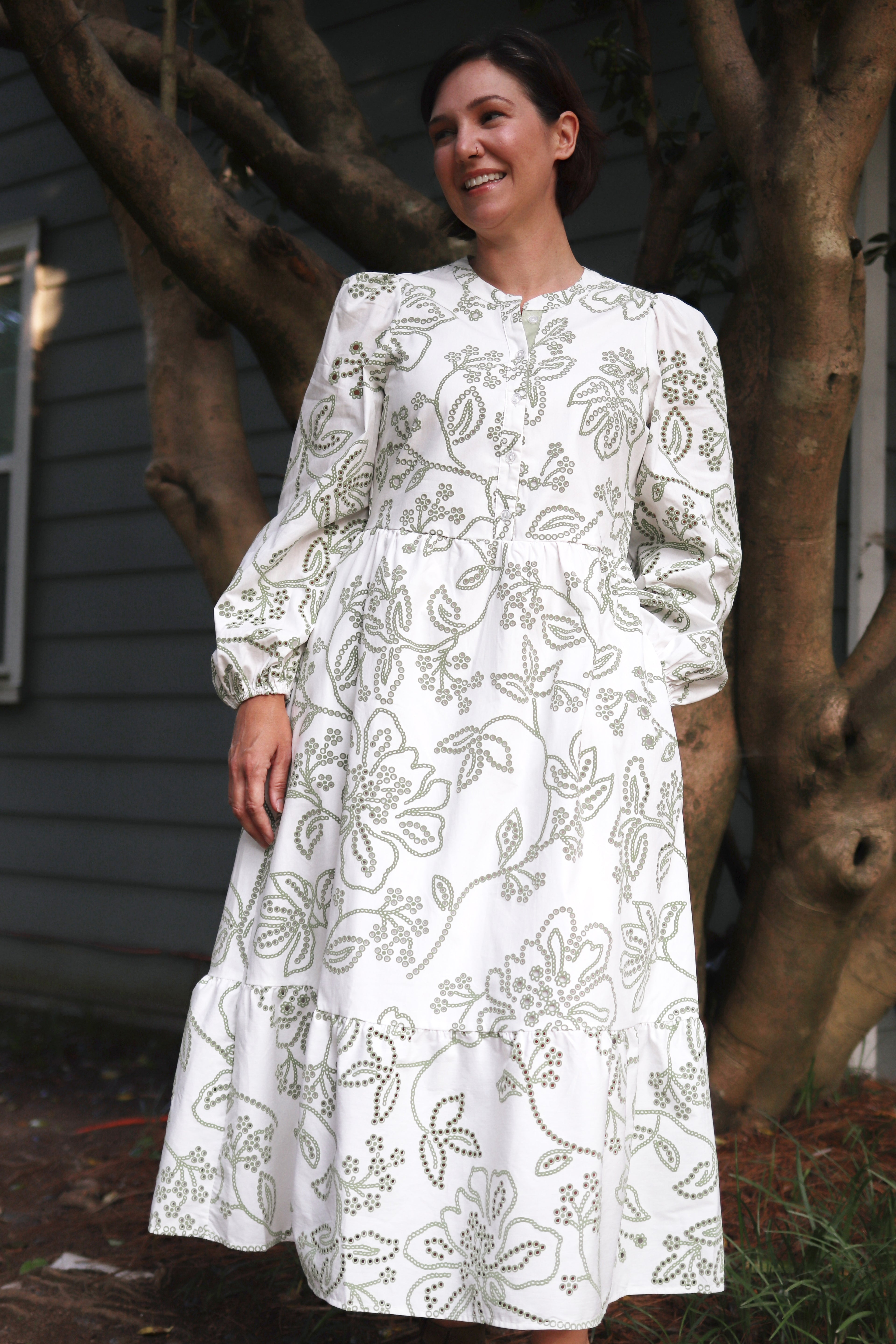 Riley Long Sleeve Eyelet Midi Dress
