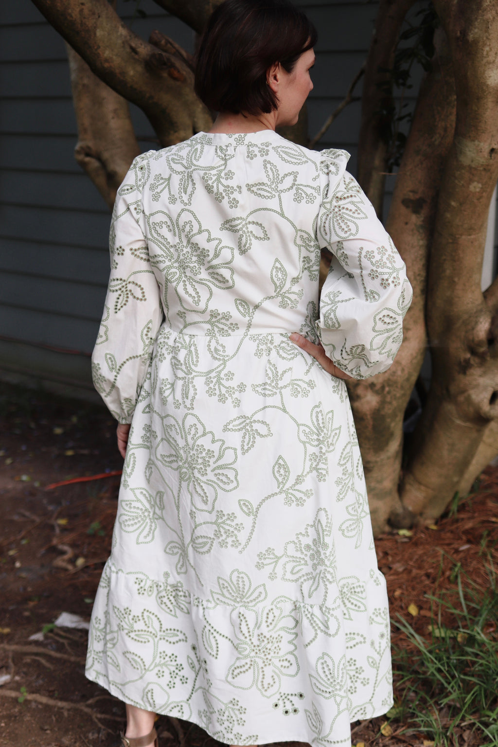 Riley Long Sleeve Eyelet Midi Dress