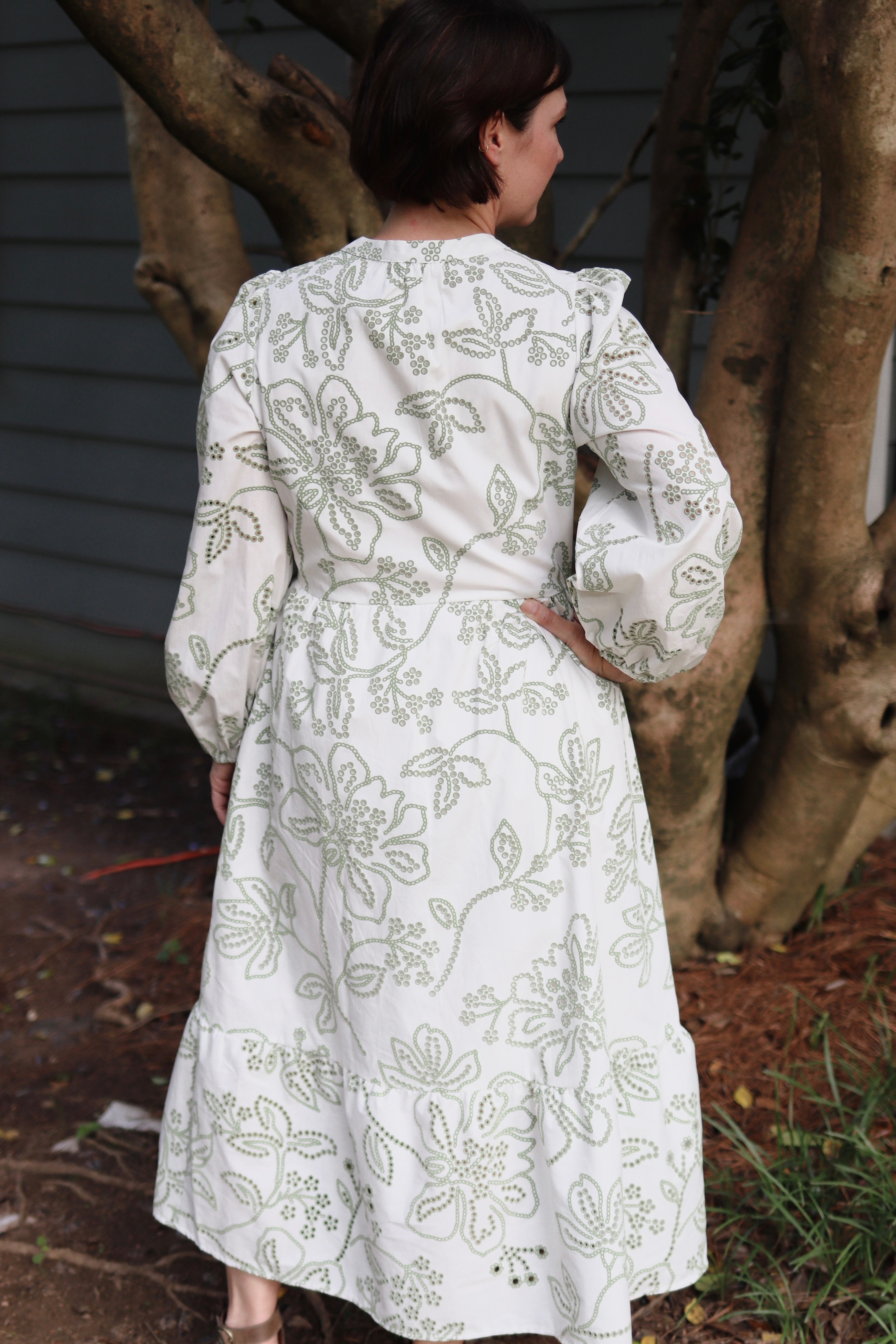 Riley Long Sleeve Eyelet Midi Dress